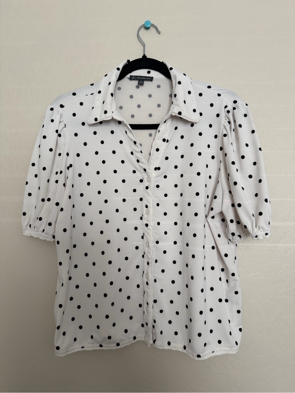 Adrianna Papell White Button-Front Polka Dot Blouse